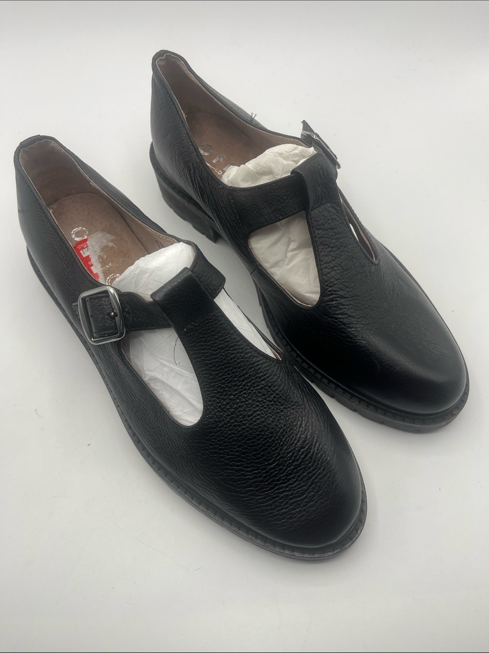 Office London Black T strap Leather Mary Jane Shoes. NEW